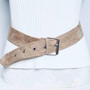 Womens Fabric Belt Medium Beige Faux Suede Texture